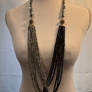 Susan Graver Elegant Black and Silver Metallic Beaded Necklace